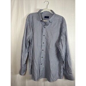David Donahue Button Up Dress Shirt Mens XL Blue Houndstooth Preowned
